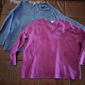 J.Jill Purple and Blue V-Neck Sweaters XL
